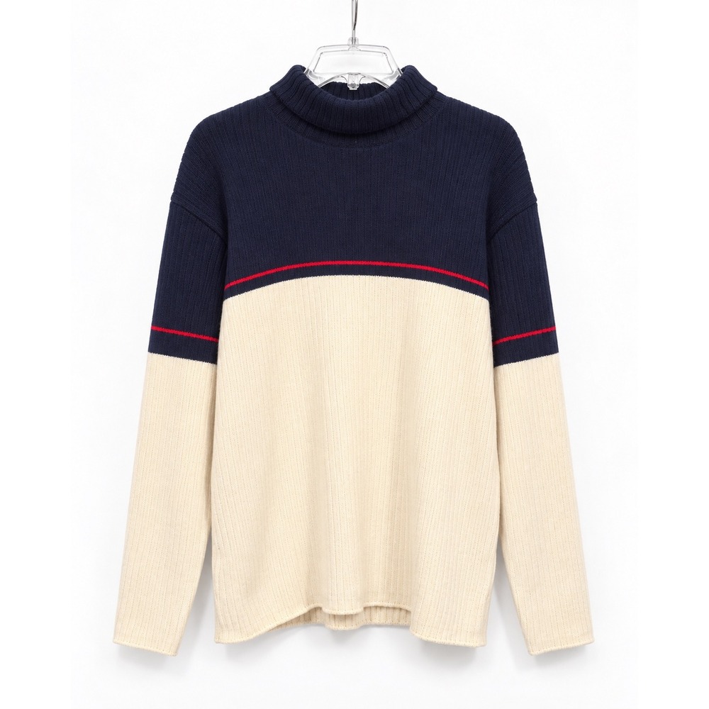 Vintage Polo Jeans Co Ralph Lauren Turtleneck Sweater Navy Cream USA Flag Mens L